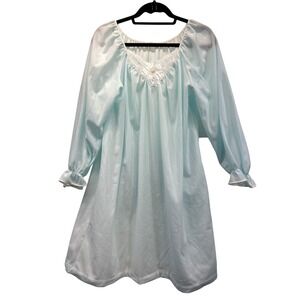 Miss‎ Elaine Nightgown Womens M Blue Lace Trim Ruffle LS Retro Feminine Vintage
